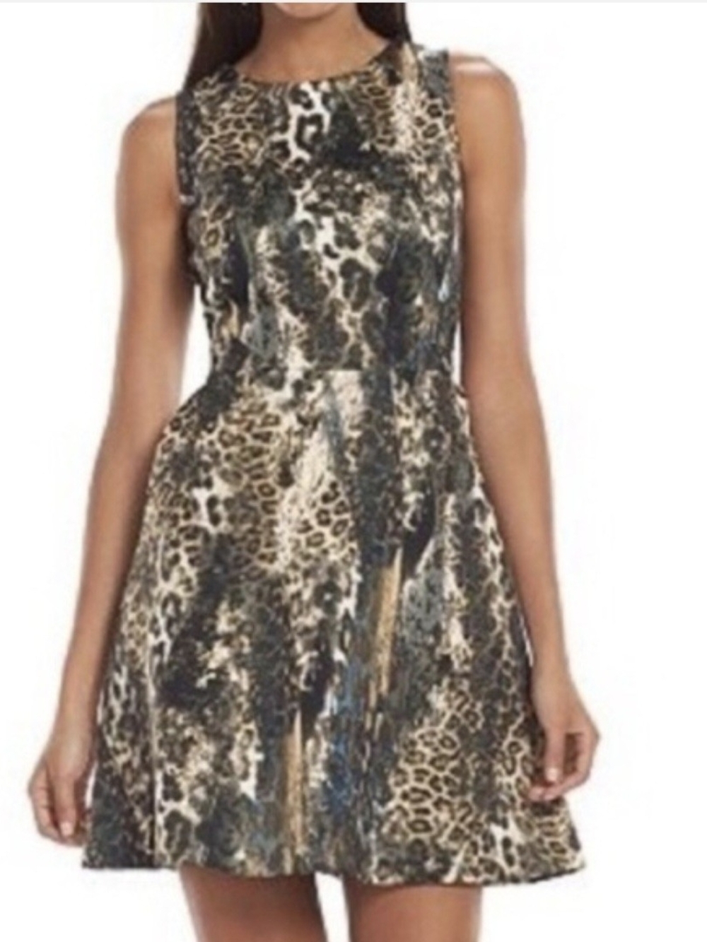 Jennifer Lopez Jlo Sleeveless Leopard Print A-Line Dress - Brown 8